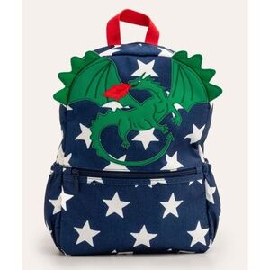 BODEN dragon navy backpack, green white stars - charming, playful, whimsical